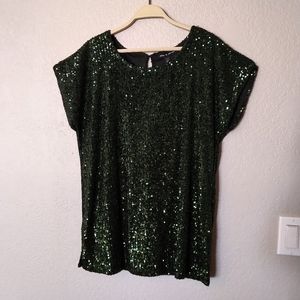 Cable & Gauge Green Sequin Top, Size Medium
